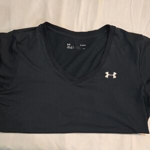 Under Armour Women’s Black V-Neck Athletic Tee with White Logo